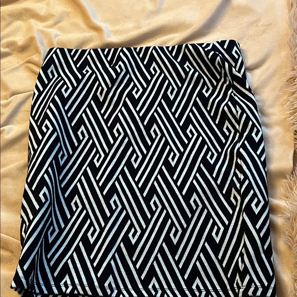 Divided Black and White Patterned Mini Skirt